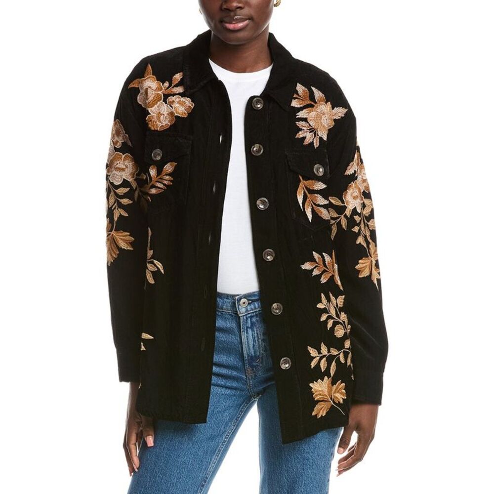 Johnny Was Womens  Oversized Shirt Jacket, Black